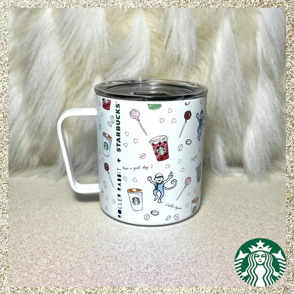 🐒 NWT 2025 Starbucks x Roller Rabbit "Coffeehouse Bonanza" SS 12oz Mug w/ Lid - Picture 1 of 5